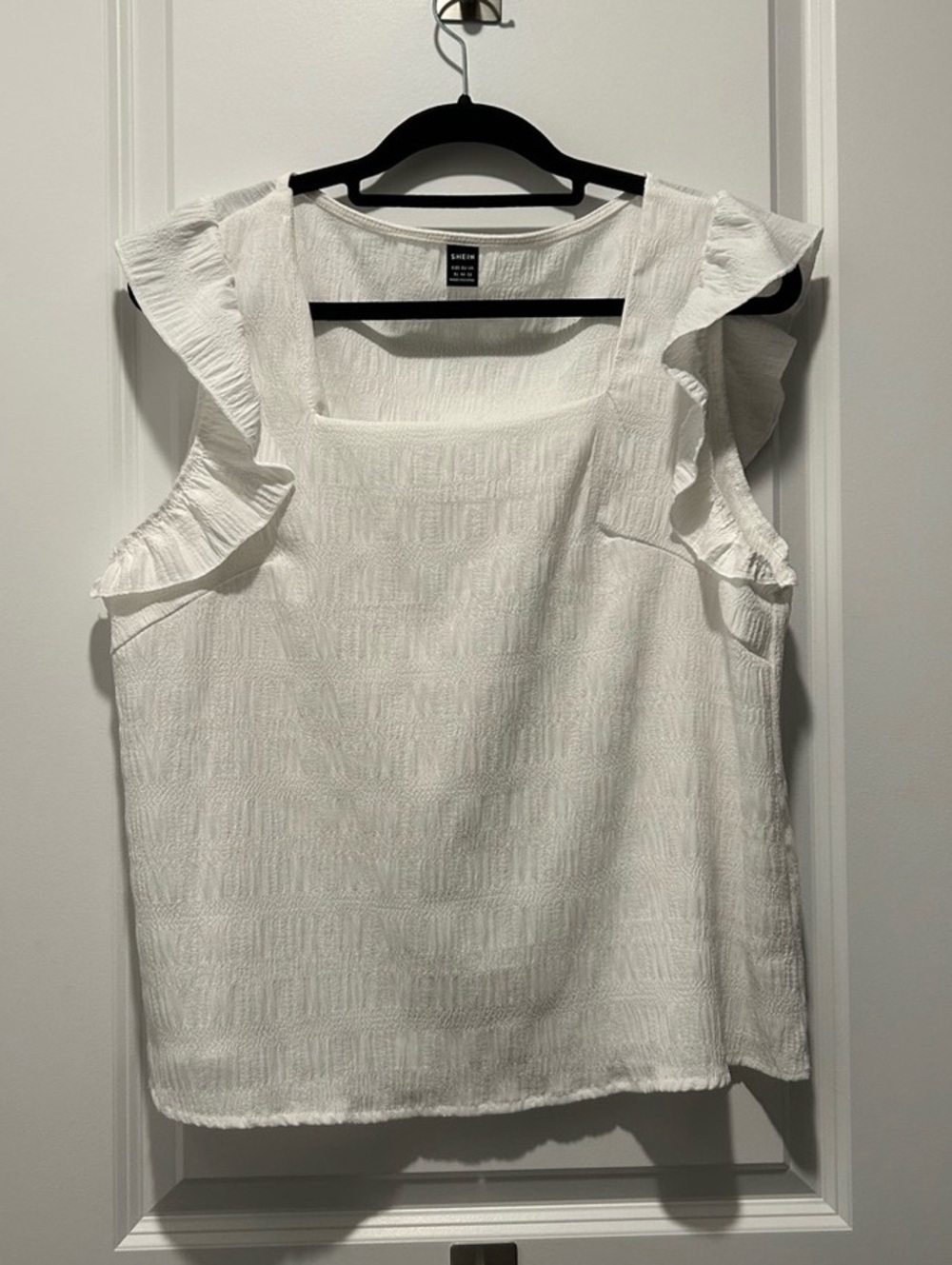 White Textured Ruffle Sleeve Top Blouse XL 12